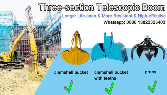 30m 35m Long Reach Clamshell Telescopische Arm Drie sectie graafmachine Dipper Arm